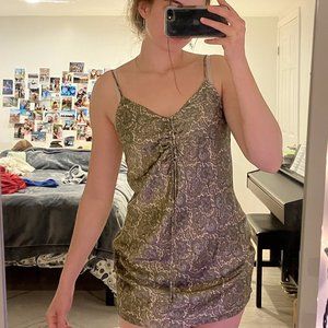 ZARA cute summer green floral damask design silk dress